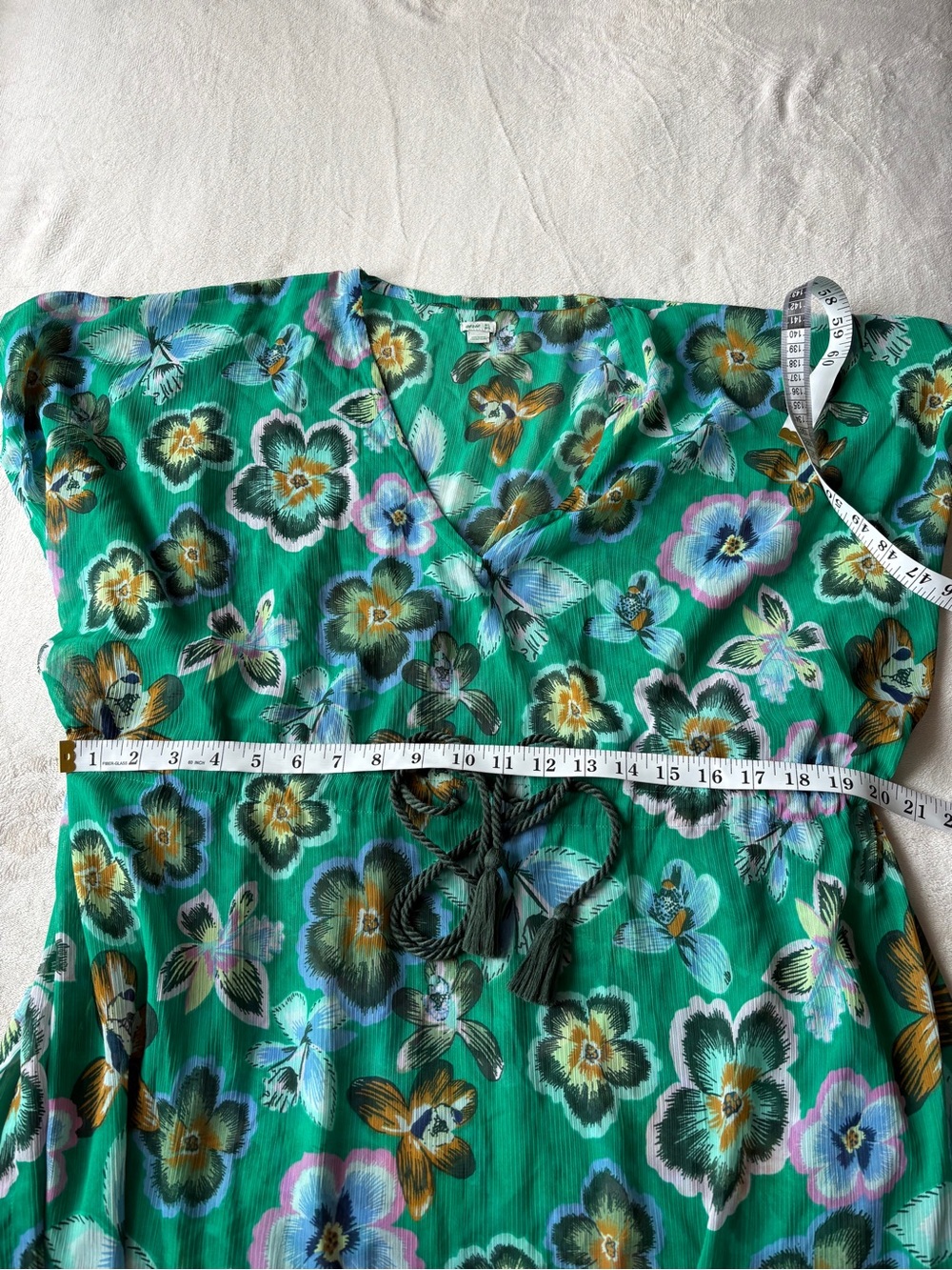 M/L Aerie Chiffon Cover Up Beach Coastal Floral Botanical Pool Summer Tassel - Picture 8 of 8